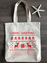 Merry Christmas Canvas Tote Bags w/Gusset Holiday Totes for Gifts