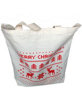 Merry Christmas Canvas Tote Bags w/Gusset Holiday Totes for Gifts